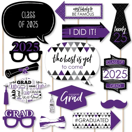 Big Dot of Happiness Purple 2025 Graduation Party Photo Booth Props Kit - 20 Count {1}