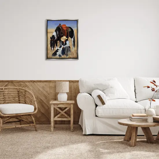 Stupell Industries Cowboy with Dog & Horse Framed Floater Canvas Wall Art Gray Floater Frame {2}