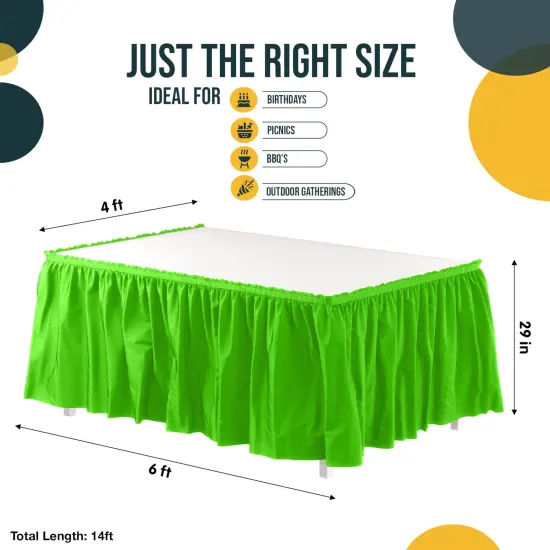Ruffle Disposable Table Skirt 14 Ft Long Pleated Table Skirts with Adhesive Strip &ndash; Fits 6ft+ Rectangle or Round Tables &ndash; Ideal for Birthday Parties, Gender Reveal, Baby Showers & Event Decorations 6 pack by Exquisite Lime Green {4}