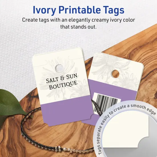 Avery Printable Rounded Rectangle Foldover Tags, Sure Feed Technology, 1-1/2" x 2-1/8", Matte Ivory Cardstock, Print-to-The-Edge, Laser/Inkjet Printable, 80 Total {9}