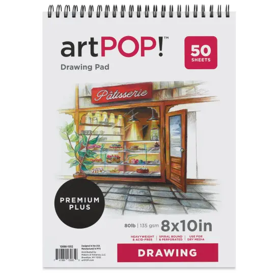 artPOP! Drawing Pad, 8" x 10", 50 Sheets, 80 lb/135 gsm, Acid-Free, Top Wirebound, Artist Paper for Drawing & Sketching, Students & Adults, Colored Pencil, Graphite, Charcoal, Pastels {3}