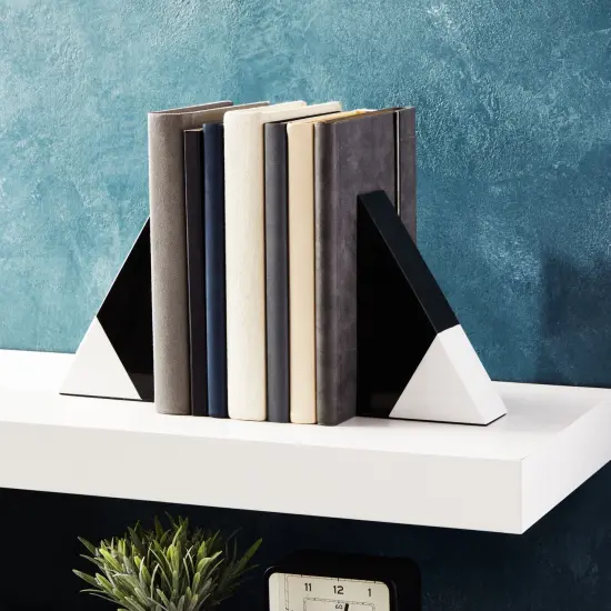 Set of 2 Decorative Bookends for Shelves, Marble Decor (Black and White) {2}