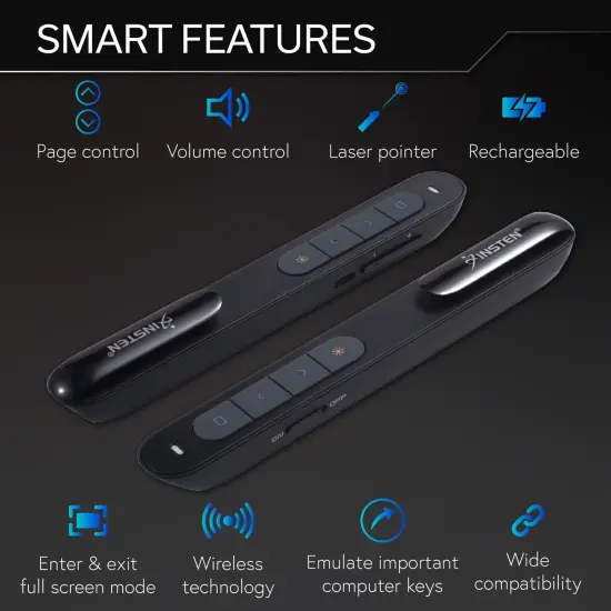 2.4G Wireless Rechargeable Presentation Remote Red Laser LED Indicator, Black {3}