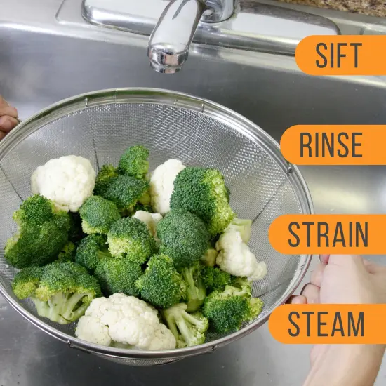 U.S. Kitchen Supply Set of 3 Stainless Steel Colander Strainers Net Baskets - 11", 9.5" & 8.5" Sizes - Colander with Handles & Resting Base - Stainless Steel Sieve, Strainers and Colanders for Kitchen {6}