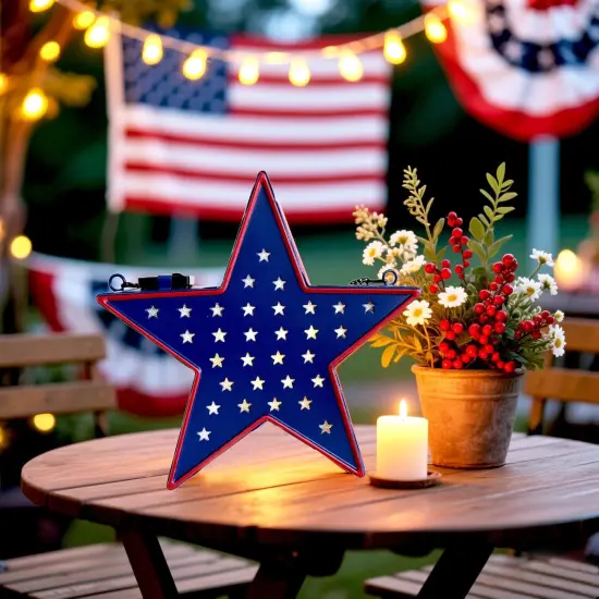 July 4th Country Patriotic Star Light Metal Wall Decor {4}