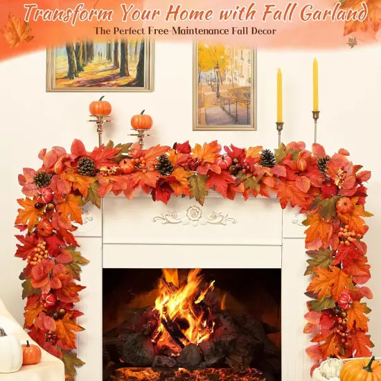 1 Pack 5.9 FT Fall Garland with Maple Leaves Pumpkins {3}