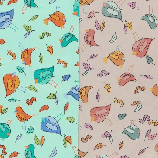 Mook Fabrics Little Birds Printed PUL Fabric [60 in. Wide] - By The Yard Beige {4}