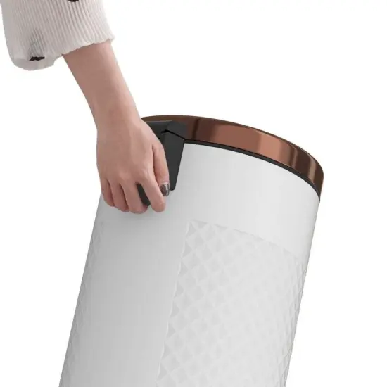 Retro Round Step On Trash Can 8 Gallon 30 Liter Carbon Steel Slow Close Lid with Removable Inner Bucket White/Gold {3}