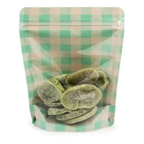 Kraft Stand Up Zipper Pouch w/ Pastel Green Plaid 5 1/8" x 3 1/8" x 8 1/8" 25 Pack ZBGSW3GR {1}