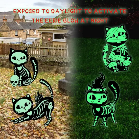 8PCS Halloween Decorations Outdoor, 4pcs Glow in the Dark Black Cat 4pcs Graveyard Tombstones Signs {2}