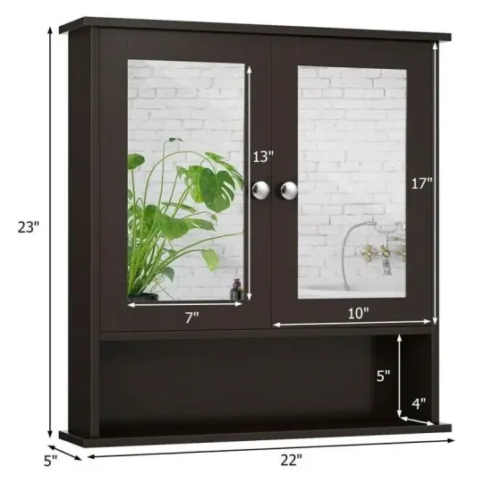 Wall Mounted MDF Bathroom Storage Cabinet with Mirrored Doors and Adjustable Shelves Brown {3}