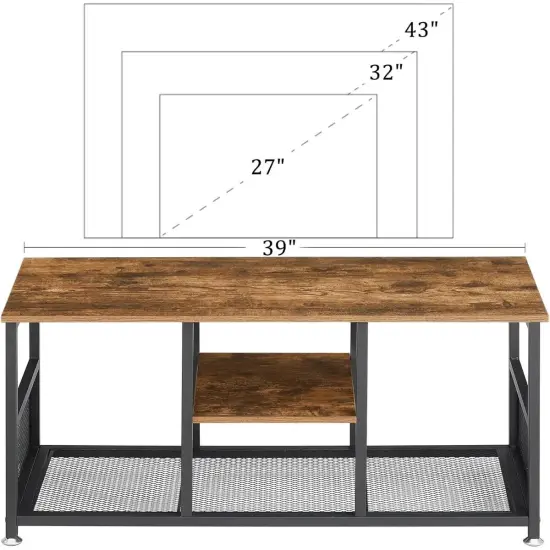 Engineered Wood TV Stand with Black Metal Frame, Mesh Shelves and Adjustable Feet Brown {2}