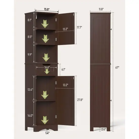 Freestanding Bathroom Storage Tower with Drawer and Adjustable Shelves for Kitchen or Living Room Dark-Brown {2}