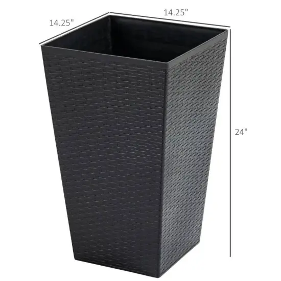 Set of 3 Tall Faux Rattan Flower Pots Stackable Indoor Outdoor Planters with Drainage Hole Black {2}