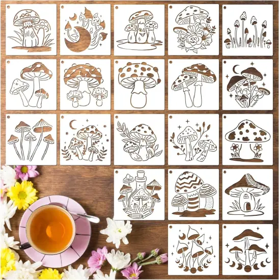 20 Pieces Mushrooms Stencils Template - 5.1" {1}
