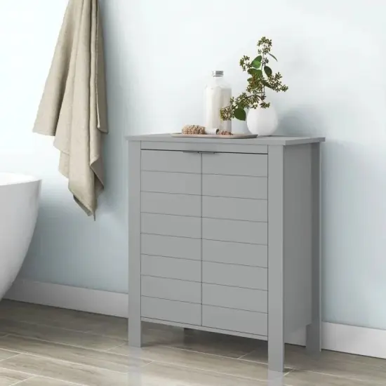 MDF Freestanding 2-Door Bathroom Linen Cabinet with Shelves Grey {6}