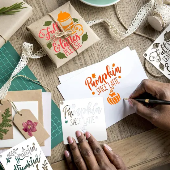 60 Pcs Fall Stencils for Painting Reusable Leaf Pumpkin - 3 x 3 Inch {4}