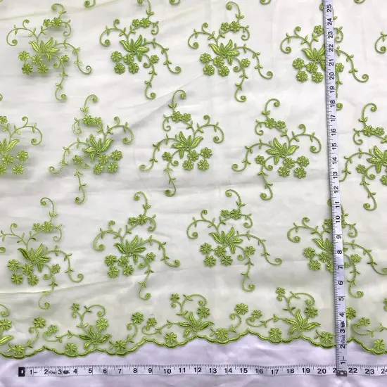 1 Yard Corded Bridal Lace Fabric Embroidered Elegant Net Mesh Wedding Dress 54" Width White with Silver {3}