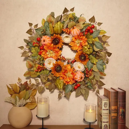 Autumn Wreath with Pumpkins, Peony, Sunflowers & Dahlias {5}