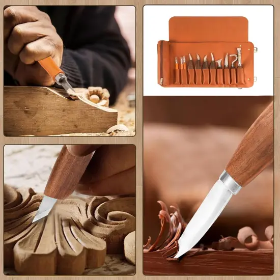 Deluxe Wood Carving Tools with Large Leather Case {2}
