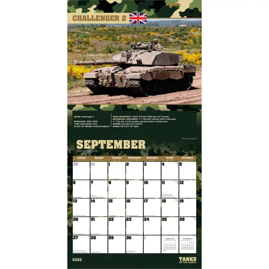 Tanks of the World | 2026 12 x 24 Inch (Hanging) Monthly Square Wall Calendar | Plastic-Free {4}