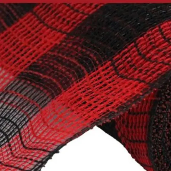 10.25" Faux Jute Check Mesh Ribbon: Red & Black (10 Yards) {2}