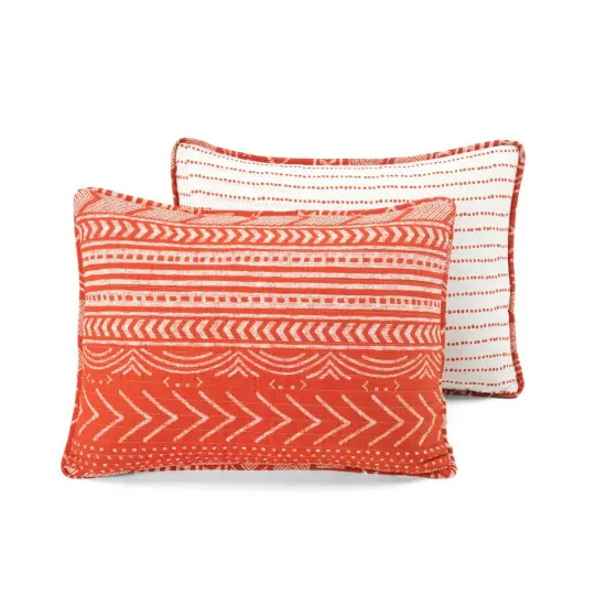 Scandinavian Chevron Orange White Stripe Reversible Cotton Quilt Set {6}