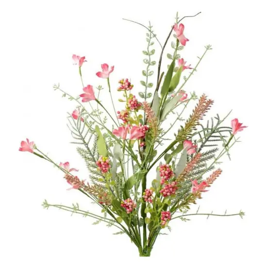 24" Fabric Flower, Leaf, Berry Spray: Pink {3}