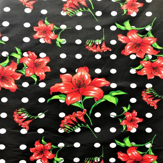 1 Yard Black Lilies Dot Print Poly Cotton Fabric for Apparel Crafts and Decor 59/60 Inch Width {1}
