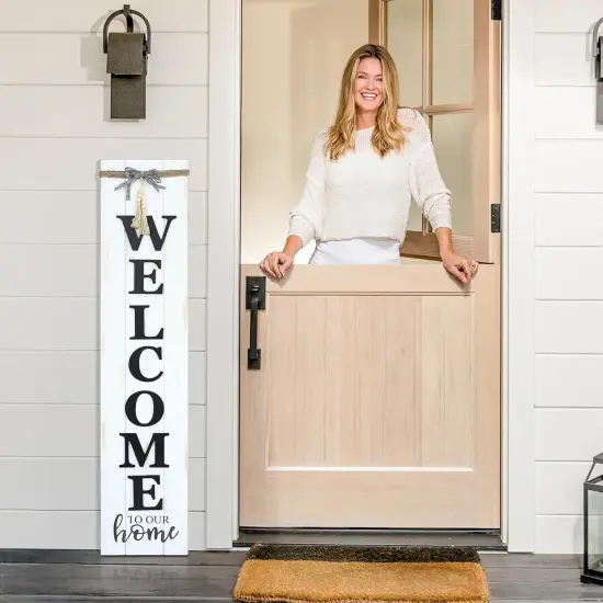 Solid Wood Farmhouse Welcome Sign (Whitewashed) {6}