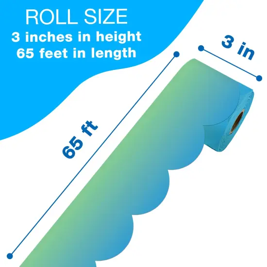 IXL 65Ft of Gradient and Groovy Bulletin Board Border, 1 Roll of Scalloped Trim for Rolling Whiteboard, Cork and Posterboard, Party, Office Decorations, and Classroom Decor {2}