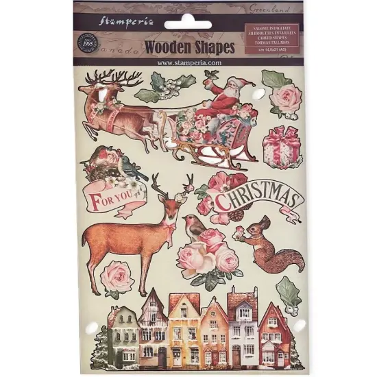Stamperia Colored Wooden Shapes A5-Pink Christmas {1}