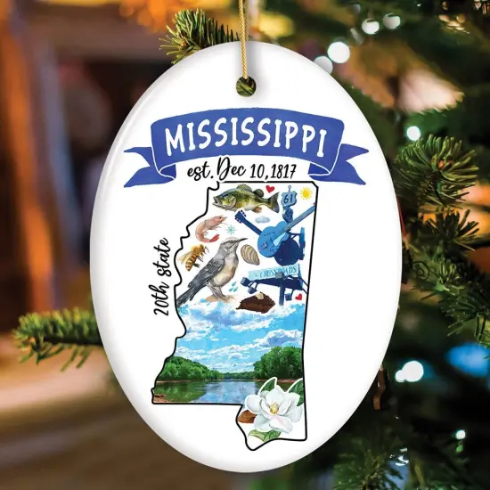 Artistic Mississippi State Themes and Landmarks Christmas Ornament {3}