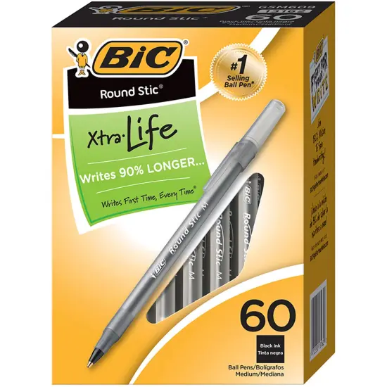 Round Stic&reg; Xtra Life Ball Pen, Black, Pack of 60 {1}