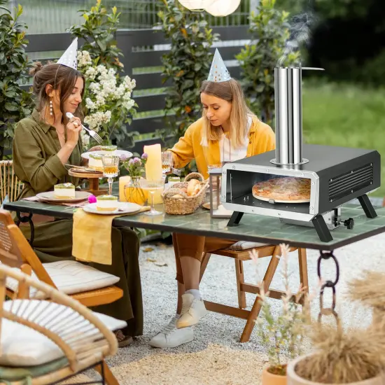 Costway Outdoor Pizza Oven Wood Pellet Pizza Stove with 12" Round Rotatable Pizza Stone {2}