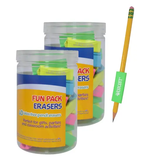 Erasers Fun Pack, Assorted Colors, 40 Per Pack, 2 Packs {1}