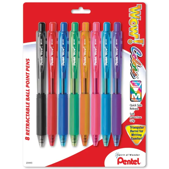 WOW!&trade; Retractable Ball Point Pens, 8-pack assorted {1}