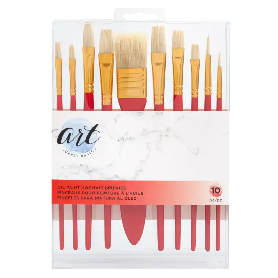 PAINT BRUSHES - AC - ART SUPPLY BASICS - OIL- HOGHAIR BRISTLES (10 PIECE) 354838 {2}