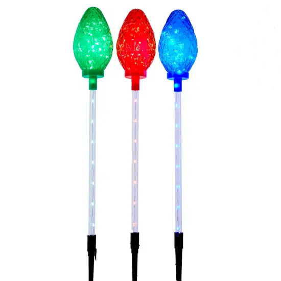 Kurt Adler 27.2-Inch Multi-Color LED Faceted C9 Yard Stakes, 3 Piece Set {1}