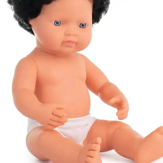 Anatomically Correct 15" Baby Doll, Caucasian Boy, Curly Black Hair (Polybag) {1}