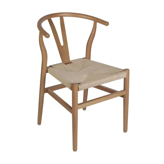 Merrick Lane Staci Stack Dining Chair with Y-Back Style Design, Solid Wood Frame, Woven Kraft Paper Rope Seat BlackFrame/Natural {8}