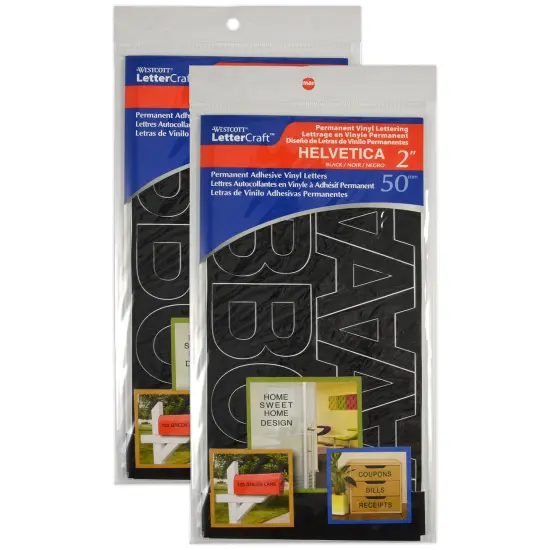 LetterCraft Permanent Vinyl Lettering, Helvetica, 2-Inch, Black, 116 Per Pack, 2 Packs {1}