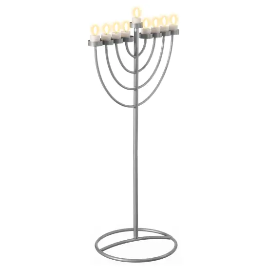 Modern Silver 9 Branch Lighting Thin Pipe Hanukkah Menorah, Metal-Aluminum {1}