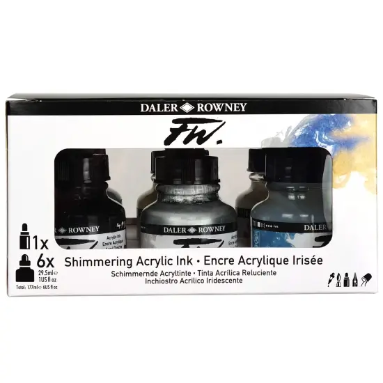 Daler-Rowney FW Acrylic Ink Set 6/Pkg with Empty Marker-Shimmering {4}