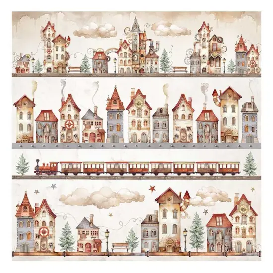 Stamperia Polyester Fabric 12"X12" 4/Pkg-Gear Up For Christmas {5}