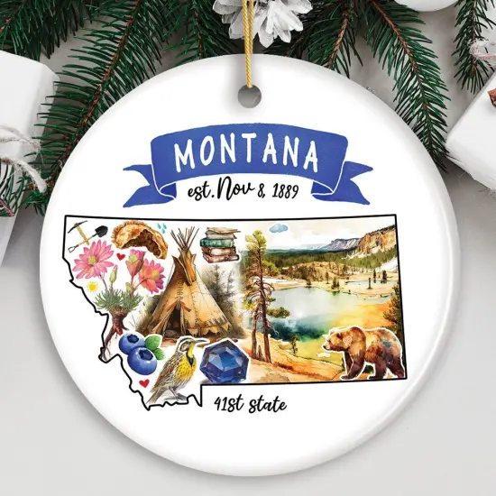 Artistic Montana State Themes and Landmarks Christmas Ornament {3}