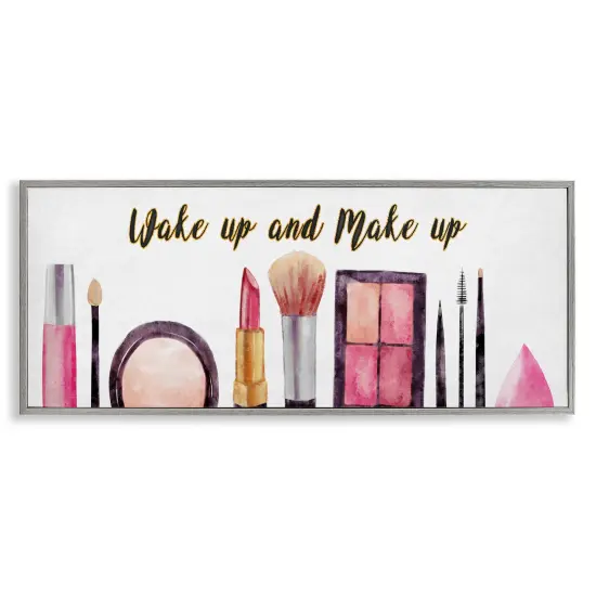 Stupell Industries Wake Up Make Up Watercolor Framed Giclee Art Gray Frame {1}