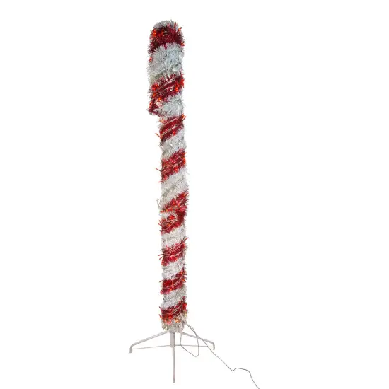 Kurt Adler 6-Foot Pre-Lit Red and White LED Tinsel Candy Cane {4}