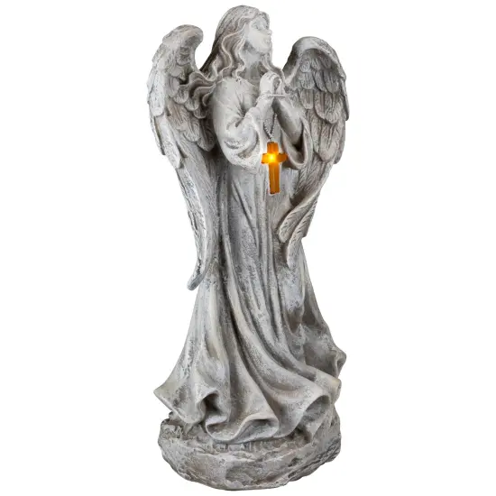 Northlight LED Solar Lighted Angel with Cross Garden Statue - 19" Beige {6}
