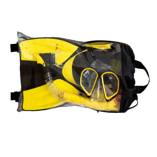 Swimline Youth and Adult Thermotech Snorkeling Set with Mesh Bag - Fin Size 6-8 Yellow {3}